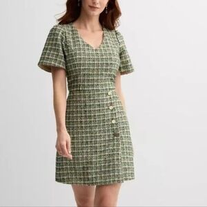 Draper James Green Tweed Short Sleeve Dress